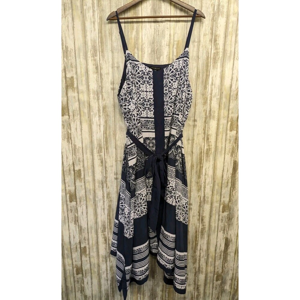 Lane Bryant Navy Blue White Handkerchief Dress Straps Belted Size 26/28 4X